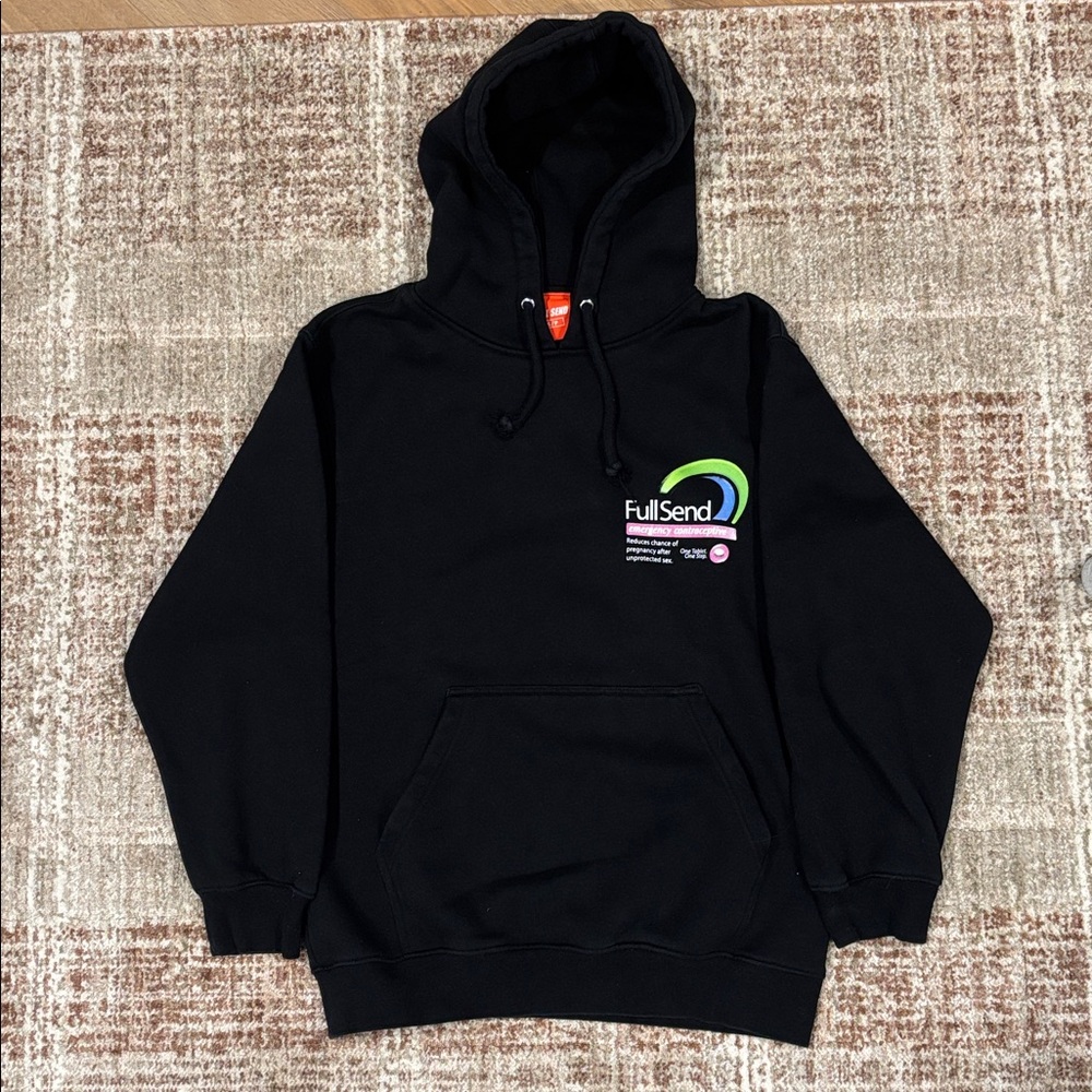 Full Send NELK “Emergency Contraceptive” Graphic Hoodie Black Size Small